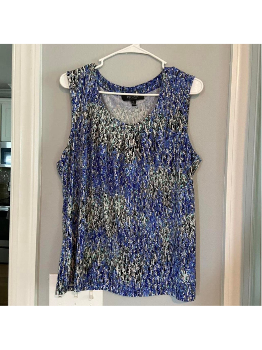 Kasper blue & green abstract print sleeveless top Size XL #summer